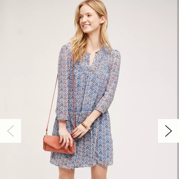 Anthropologie Holding Horses Blue Floral Dress Shell Size 10 - Picture 4 of 10